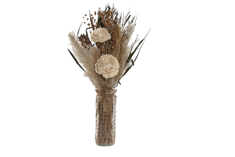 RAMO FLOR SECA CRISTAL 20X10X50CM BEIGE Y MOSTAZA